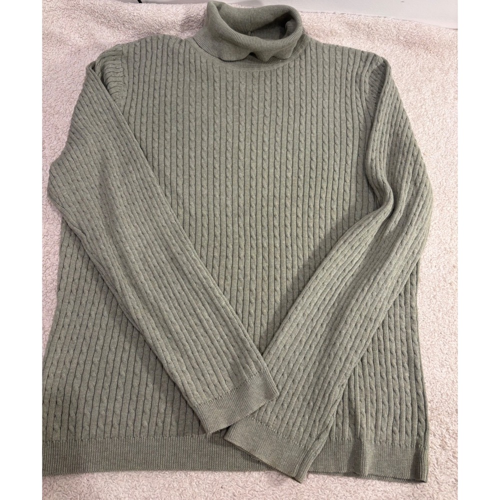 Jeanne Pierre Sage Green Cable Knit Turtleneck Sweater XL Cotton Blend